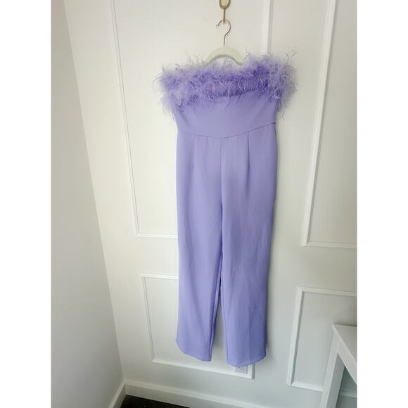 NWT Nasty Gal Feather Strapless Jumpsuit Lavender - Picture 3 of 12
